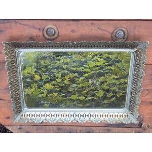 Mirrorred Vanity Tray Hollywood Regency Ornate Gold Tone Filigree 16.5"x11.5"x3"